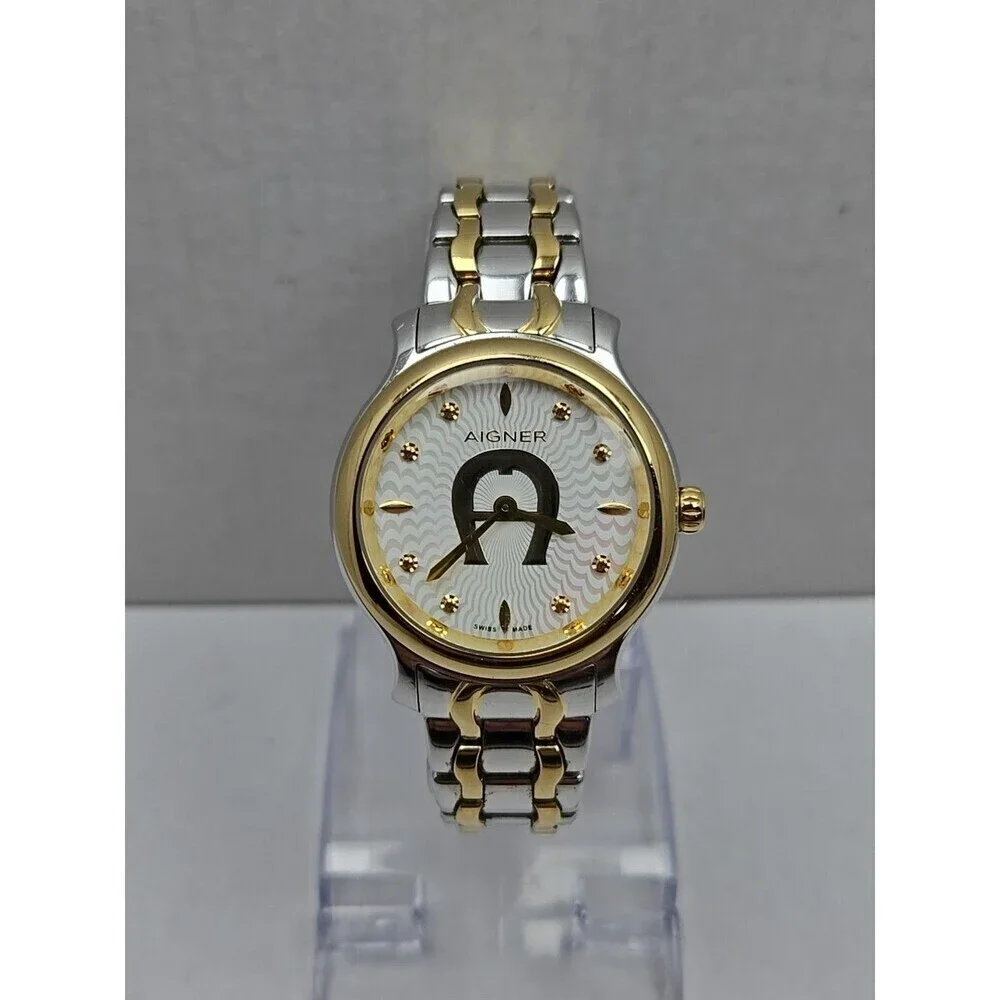 Aigner Como Swiss Made Two Tone Womens Watch Quartz New Battery Mother Of Pearl